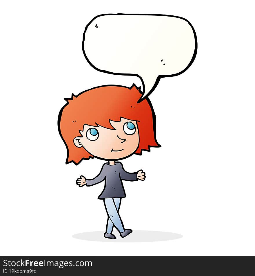 Cartoon Girl With No Worries With Speech Bubble