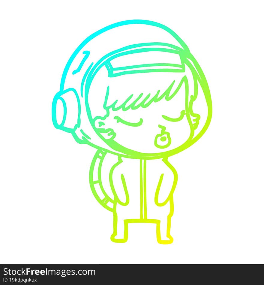 cold gradient line drawing cartoon pretty astronaut girl