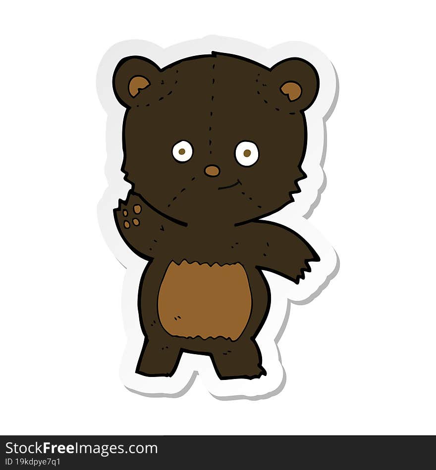 Sticker Of A Cartoon Waving Black Bear