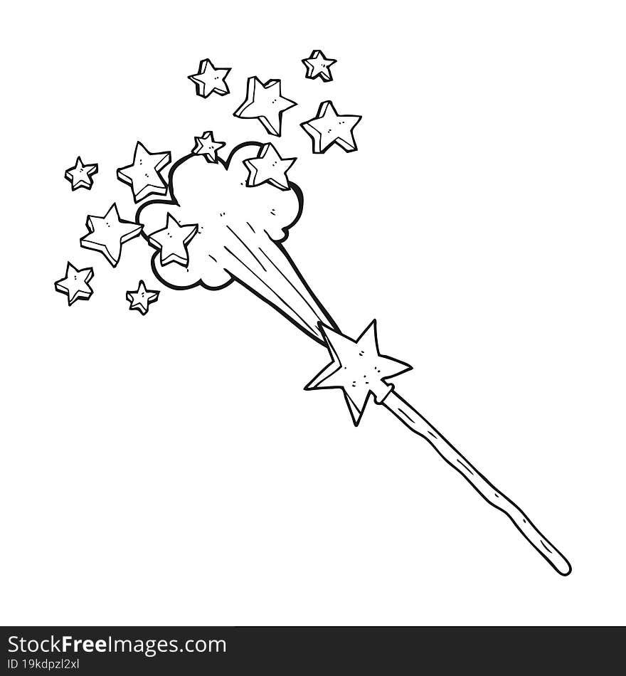 black and white cartoon magic wand