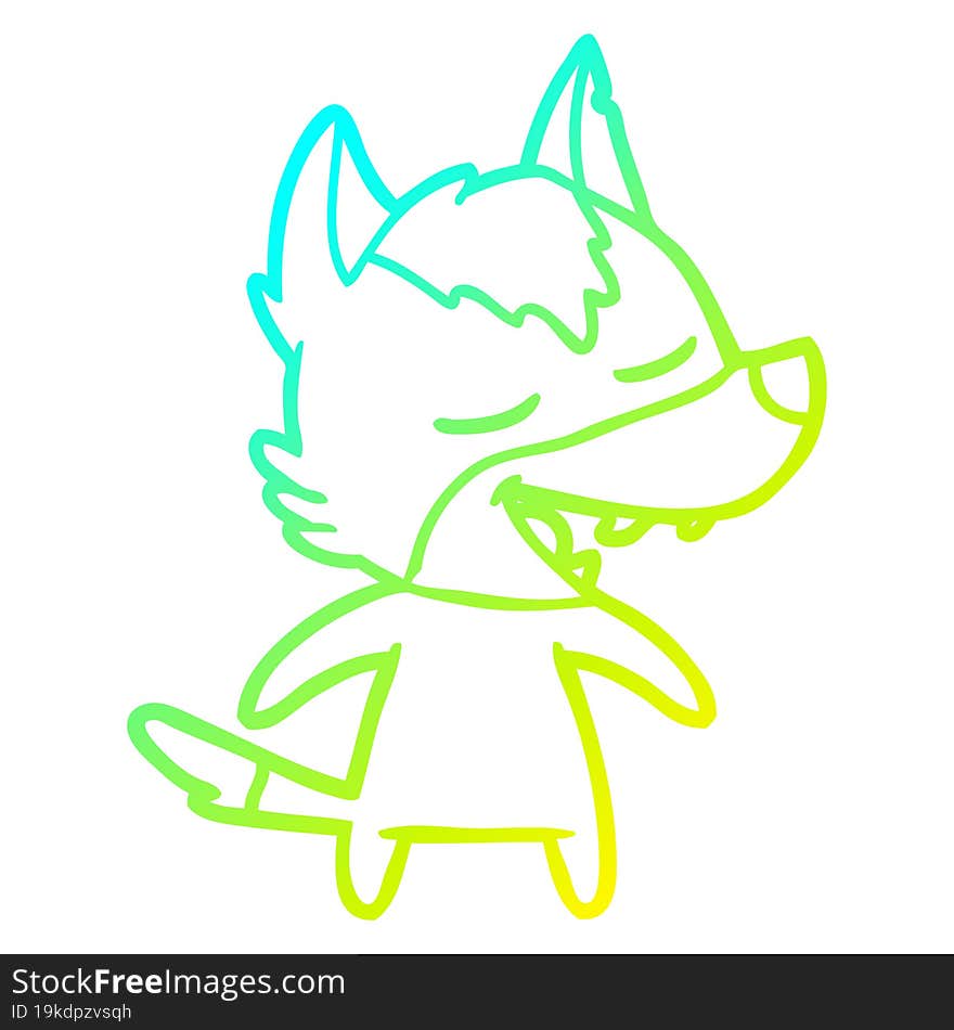 cold gradient line drawing cartoon wolf laughing