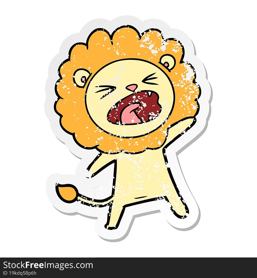 distressed sticker of a cartoon lion