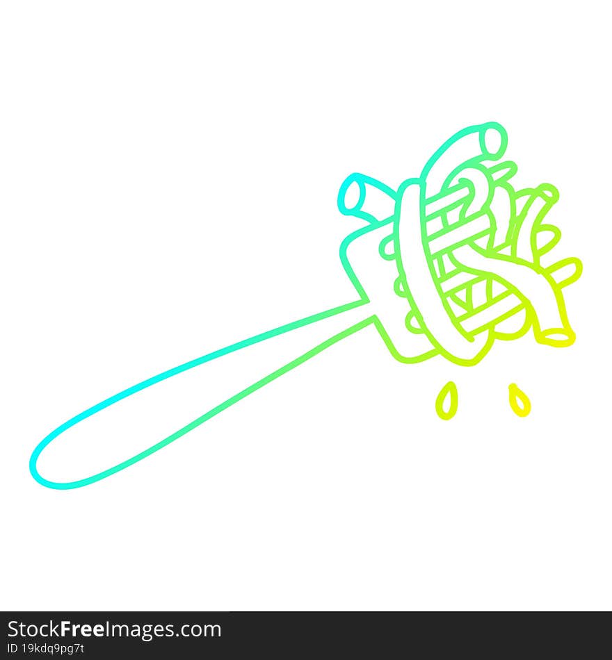 Cold Gradient Line Drawing Cartoon Spaghetti On Fork