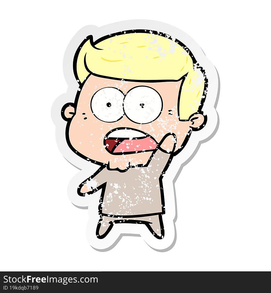 distressed sticker of a cartoon shocked man