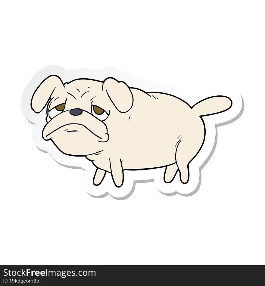 sticker of a cartoon unhappy pug dog