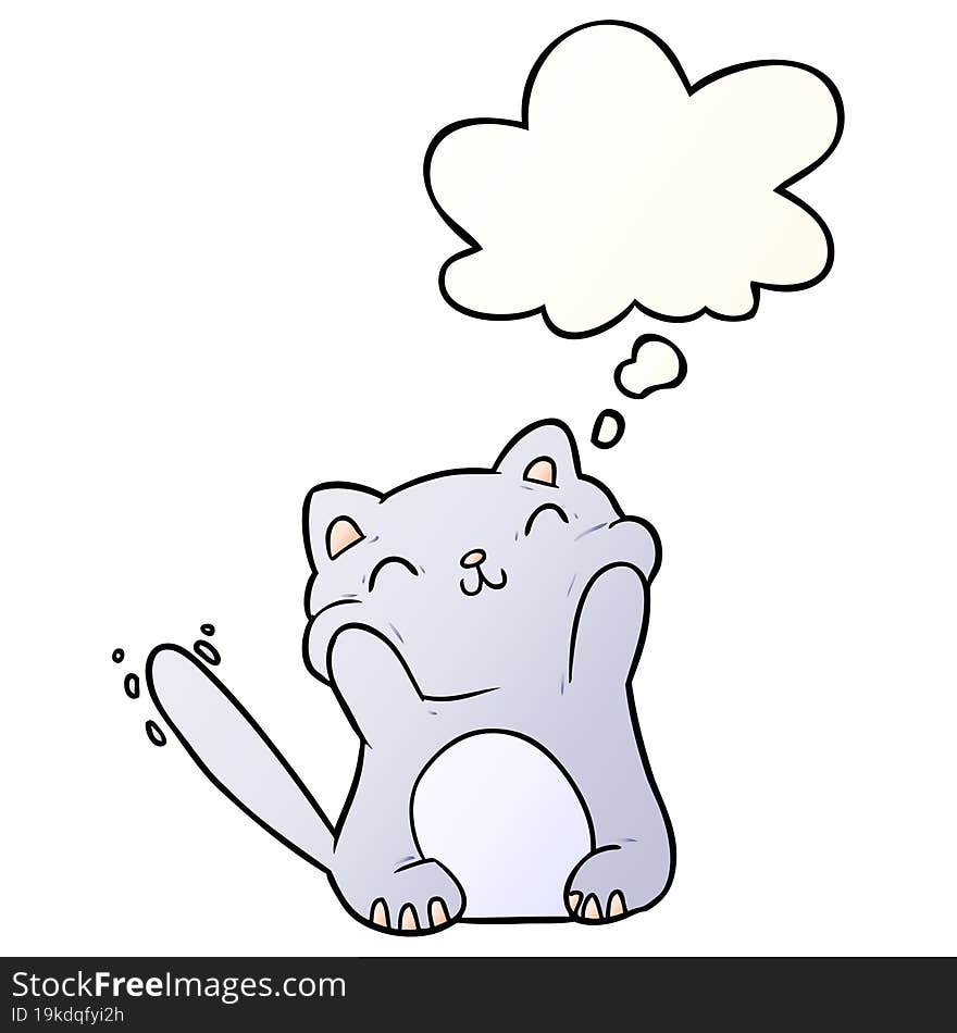 cartoon cat and thought bubble in smooth gradient style