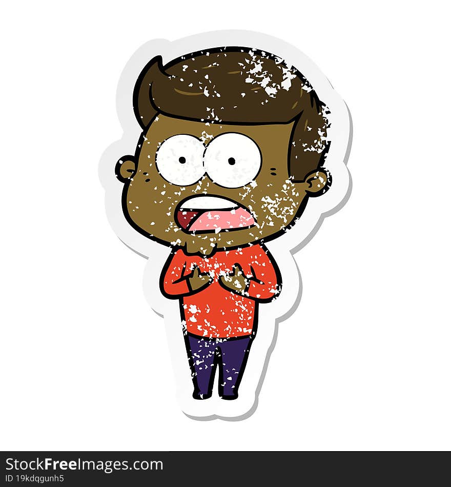 distressed sticker of a cartoon shocked man