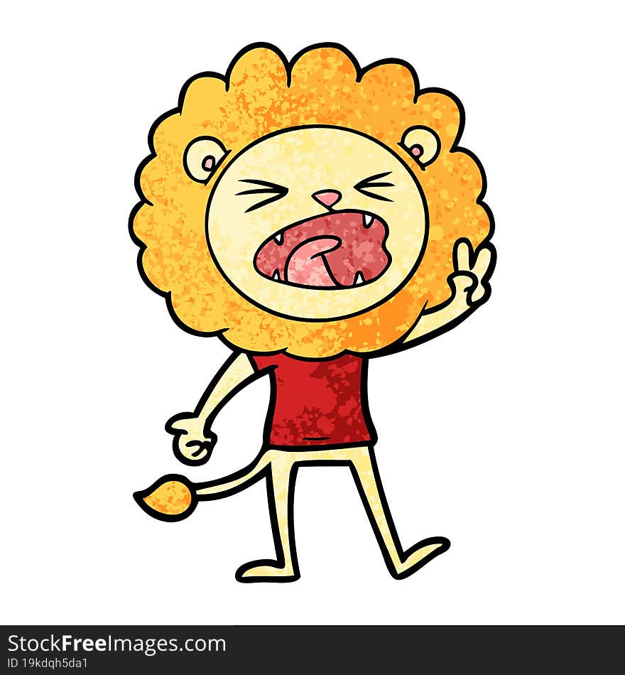 cartoon lion giving peac sign. cartoon lion giving peac sign