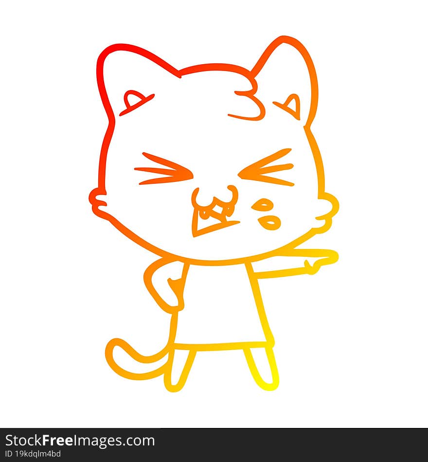 warm gradient line drawing of a cartoon cat hissing