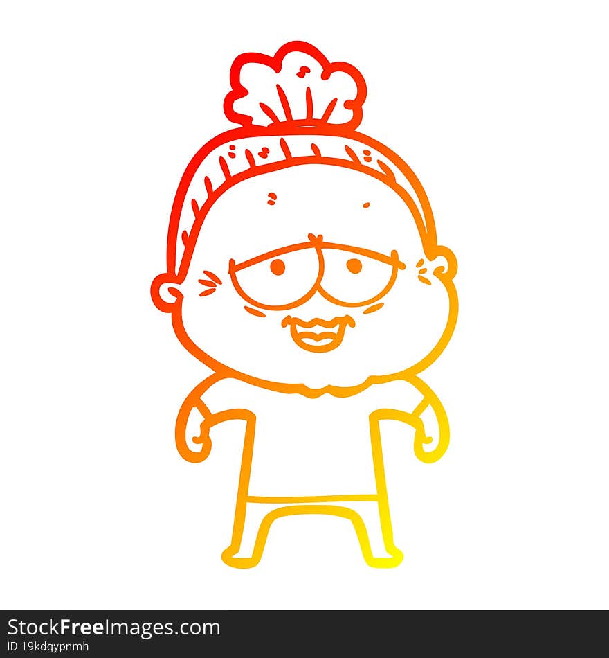 warm gradient line drawing cartoon happy old lady