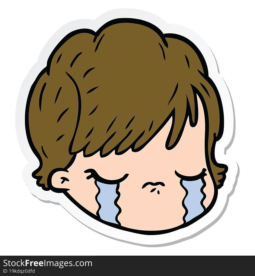 sticker of a cartoon female face crying