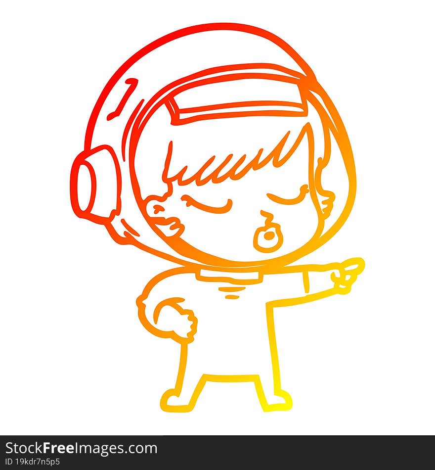 warm gradient line drawing cartoon pretty astronaut girl pointing