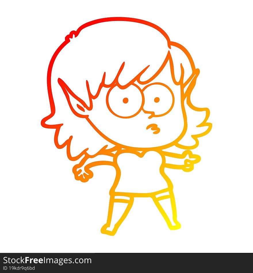 Warm Gradient Line Drawing Cartoon Shocked Elf Girl