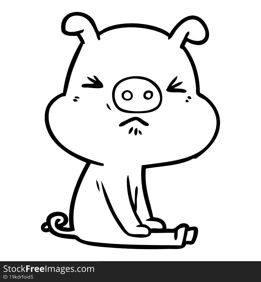 cartoon angry pig sat waiting. cartoon angry pig sat waiting