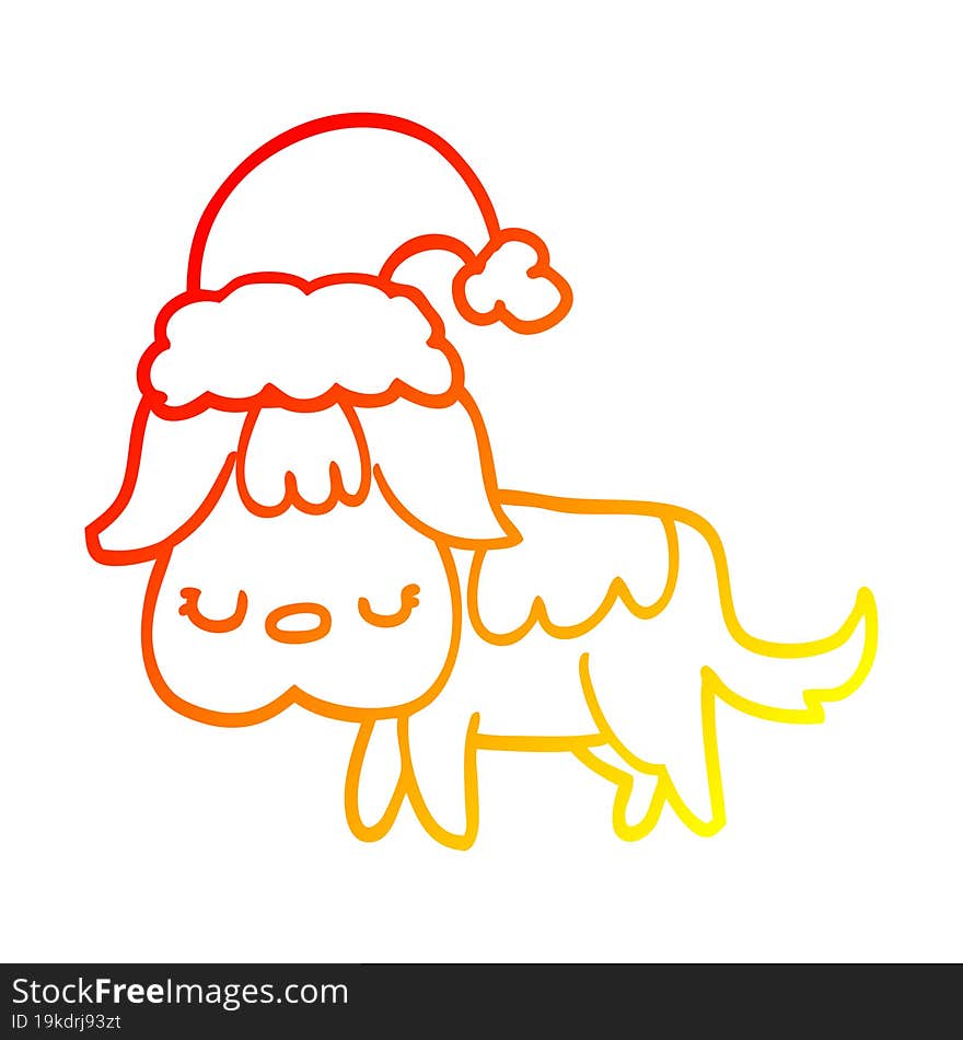 warm gradient line drawing of a cute christmas dog