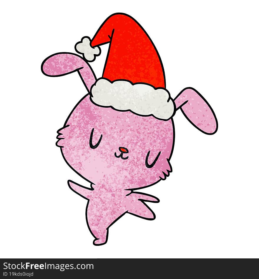 hand drawn christmas textured cartoon of kawaii rabbit