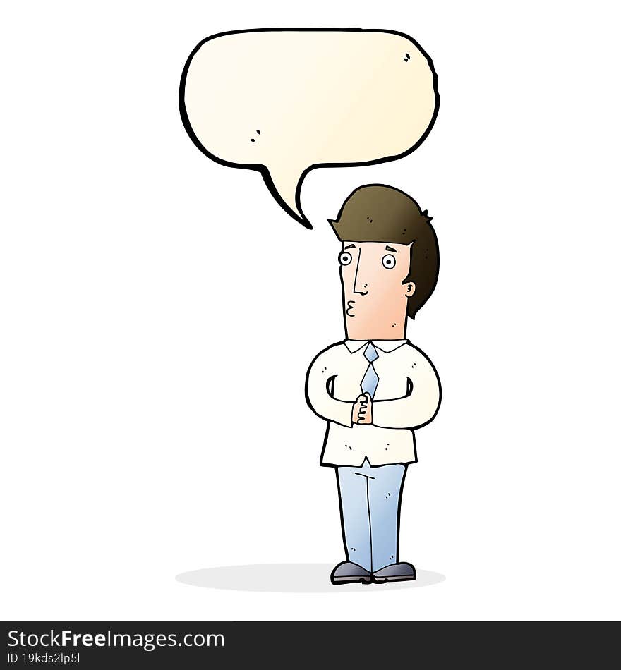 cartoon nervous man with speech bubble