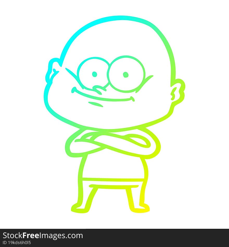 cold gradient line drawing of a cartoon bald man staring