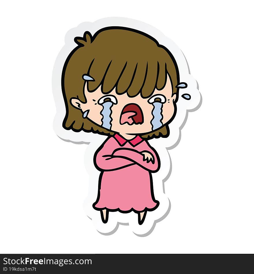 sticker of a cartoon girl crying