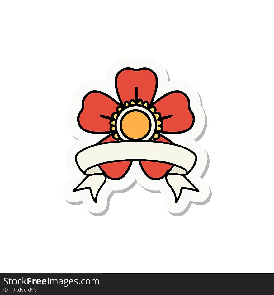 Tattoo Sticker With Banner Of A Flower