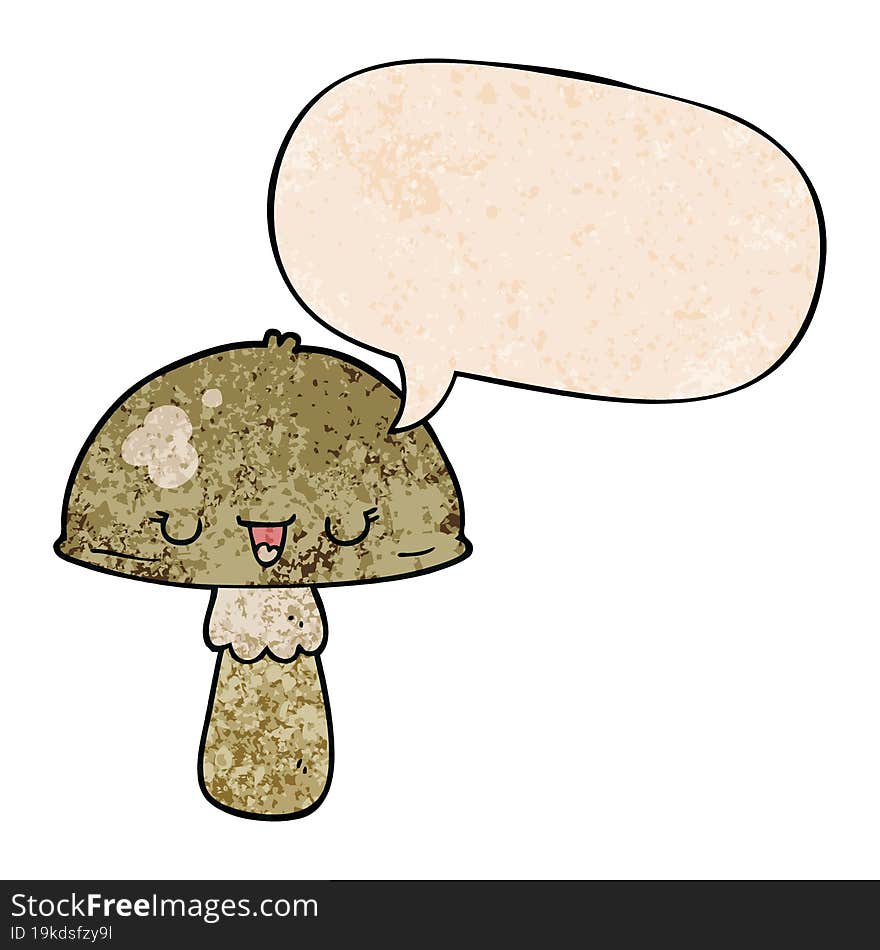 cartoon mushroom and speech bubble in retro texture style