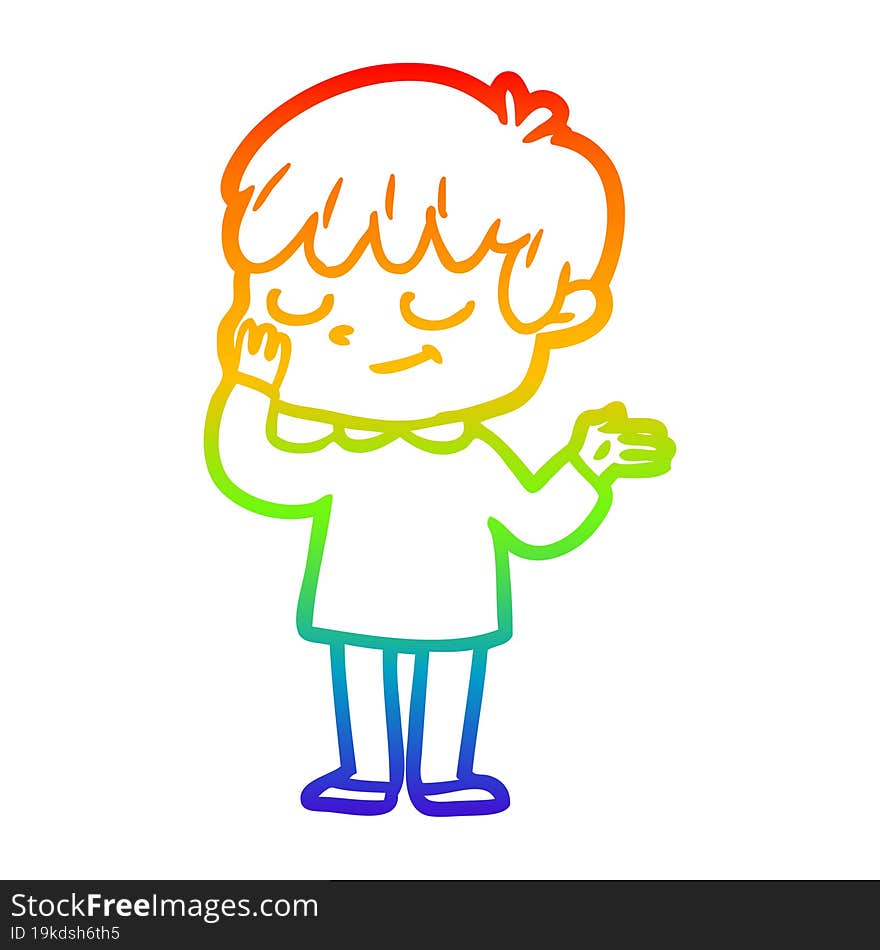 rainbow gradient line drawing of a cartoon happy boy