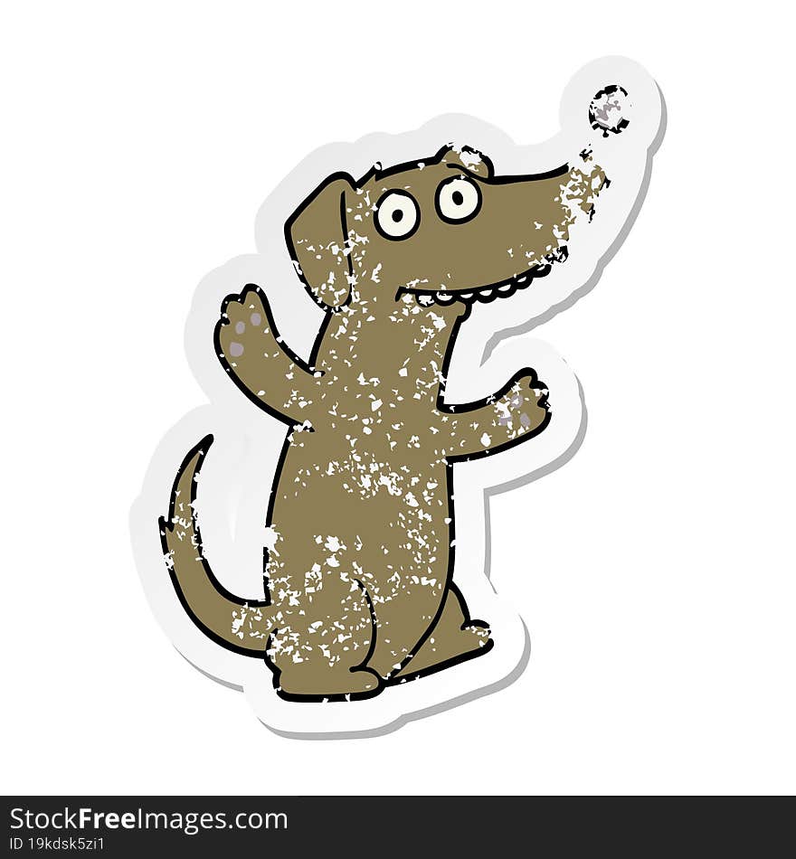 distressed sticker of a cartoon dog