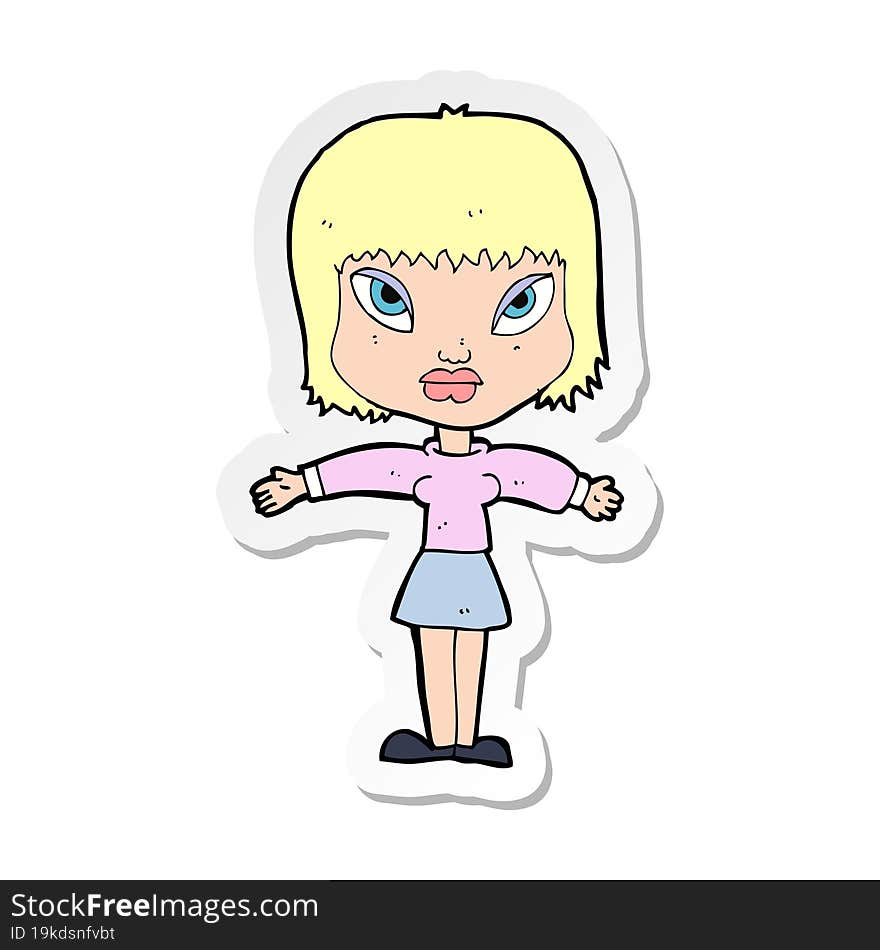 sticker of a cartoon woman with outstretched arms