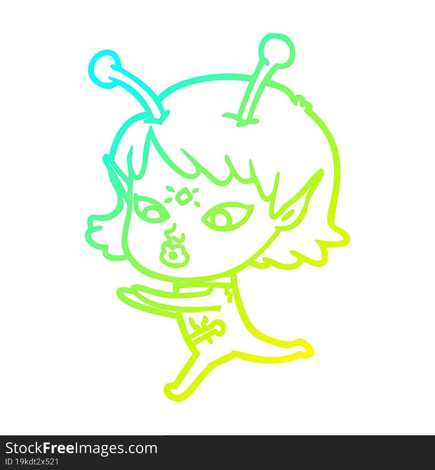 cold gradient line drawing pretty cartoon alien girl