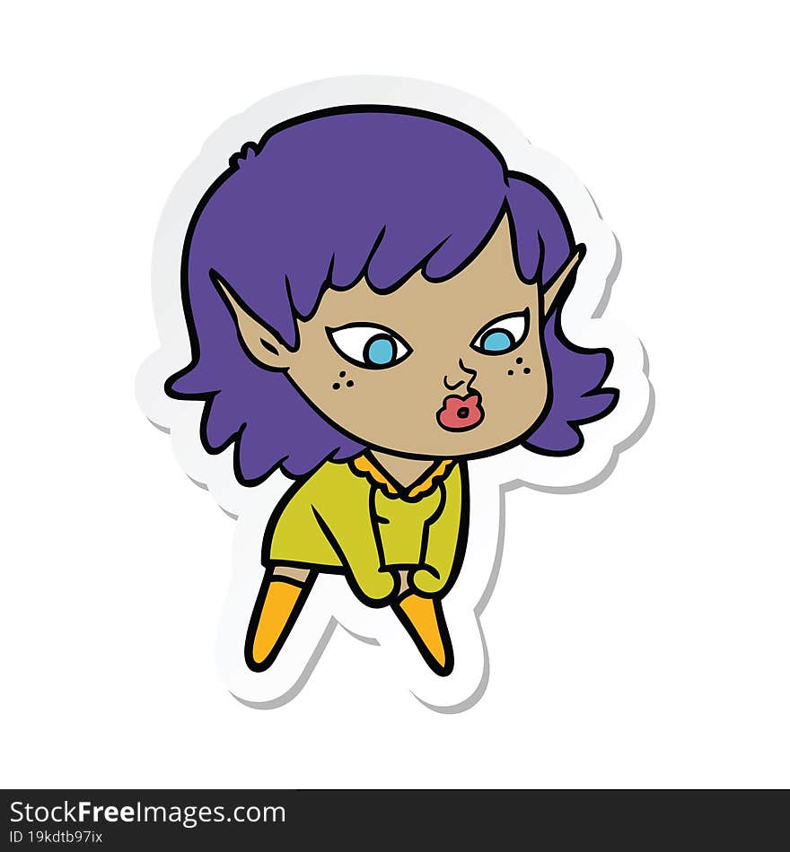 sticker of a pretty cartoon elf girl