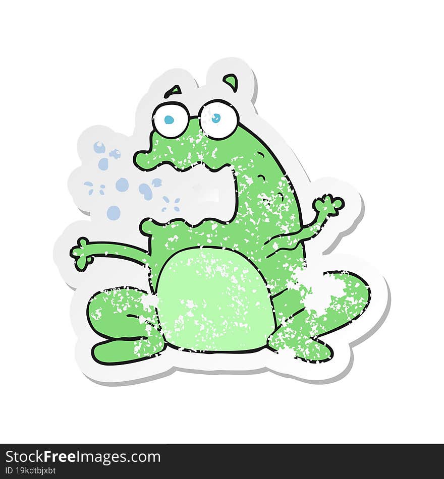 Retro Distressed Sticker Of A Cartoon Burping Frog