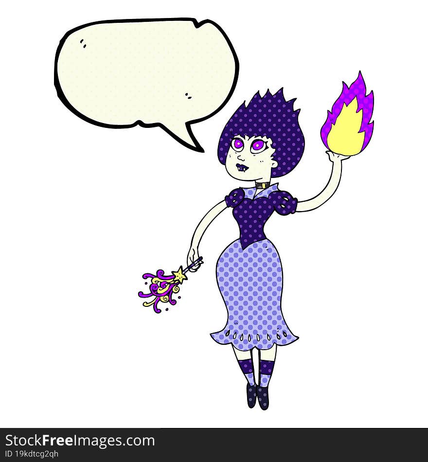 comic book speech bubble cartoon vampire girl casting fireball