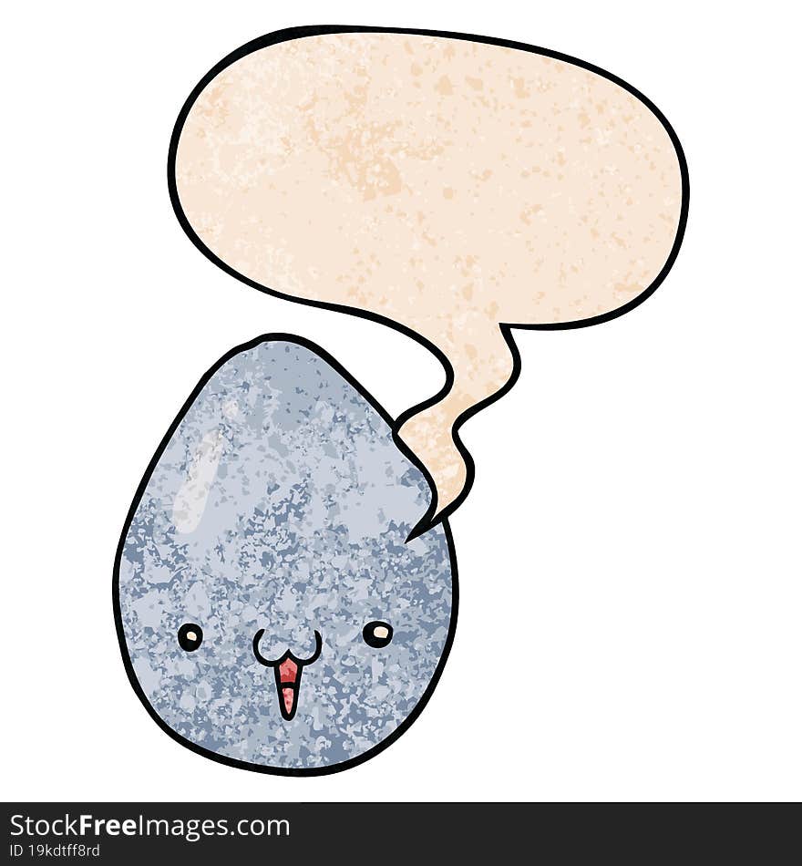 cartoon egg with speech bubble in retro texture style