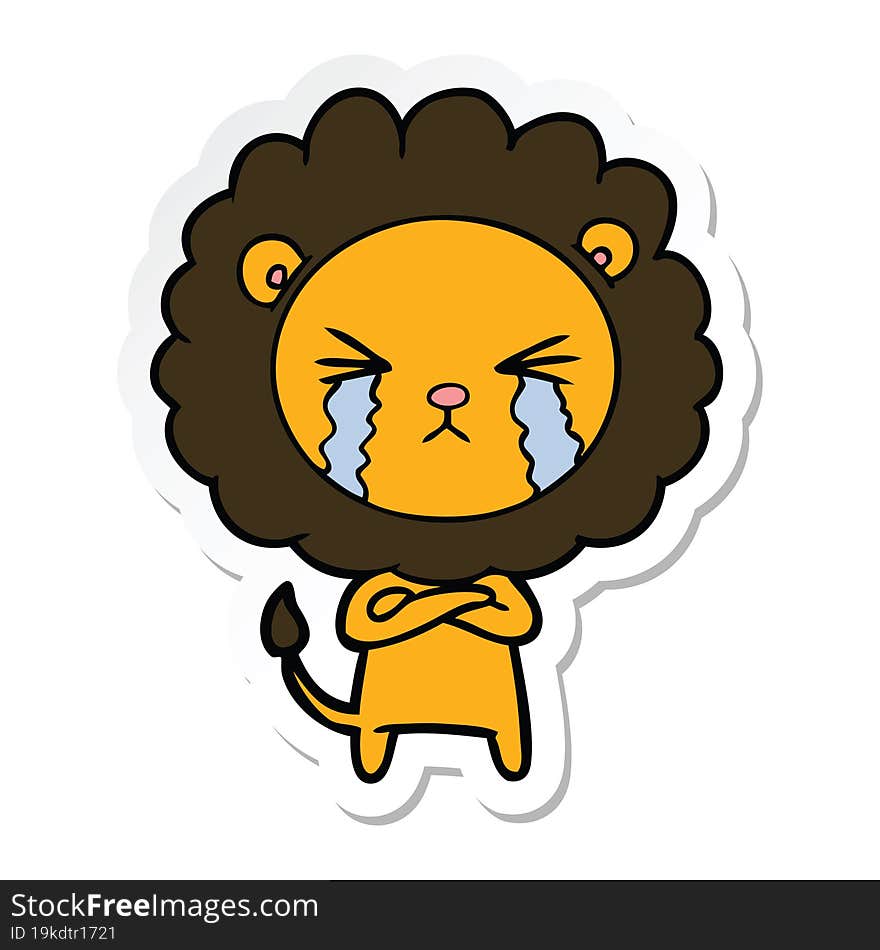 sticker of a cartoon crying lion