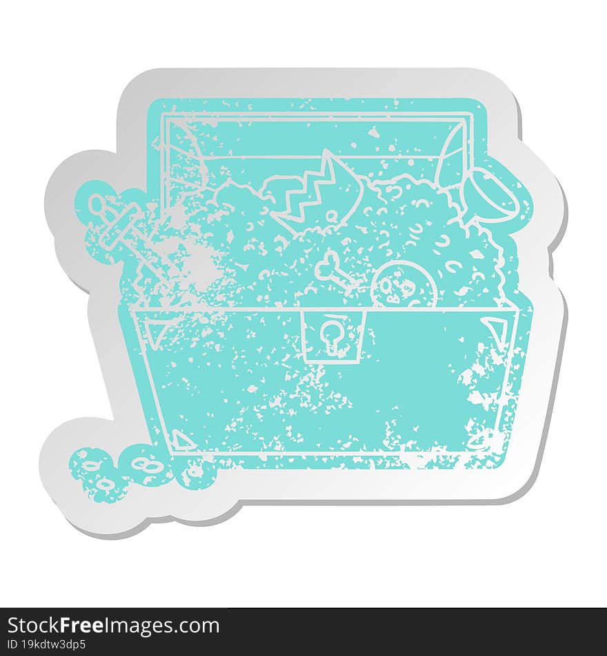 distressed old cartoon sticker of a treasure chest. distressed old cartoon sticker of a treasure chest