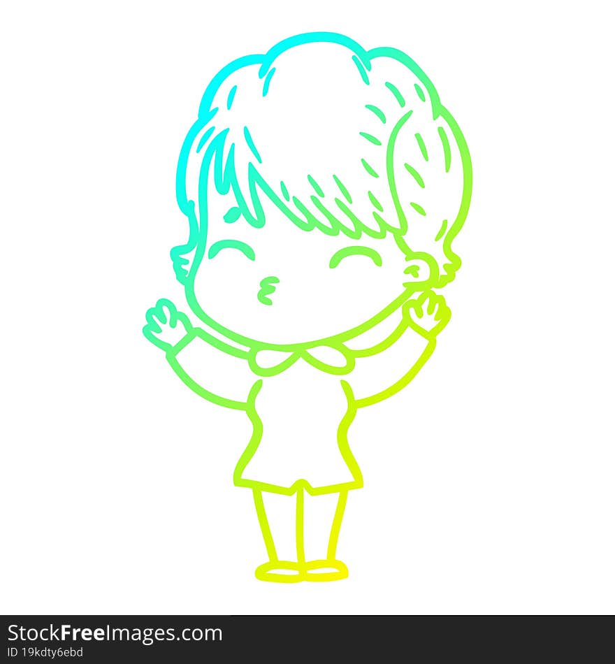 Cold Gradient Line Drawing Cartoon Woman Thinking