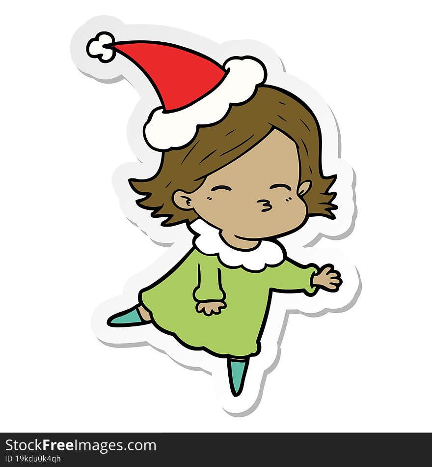 hand drawn sticker cartoon of a woman wearing santa hat