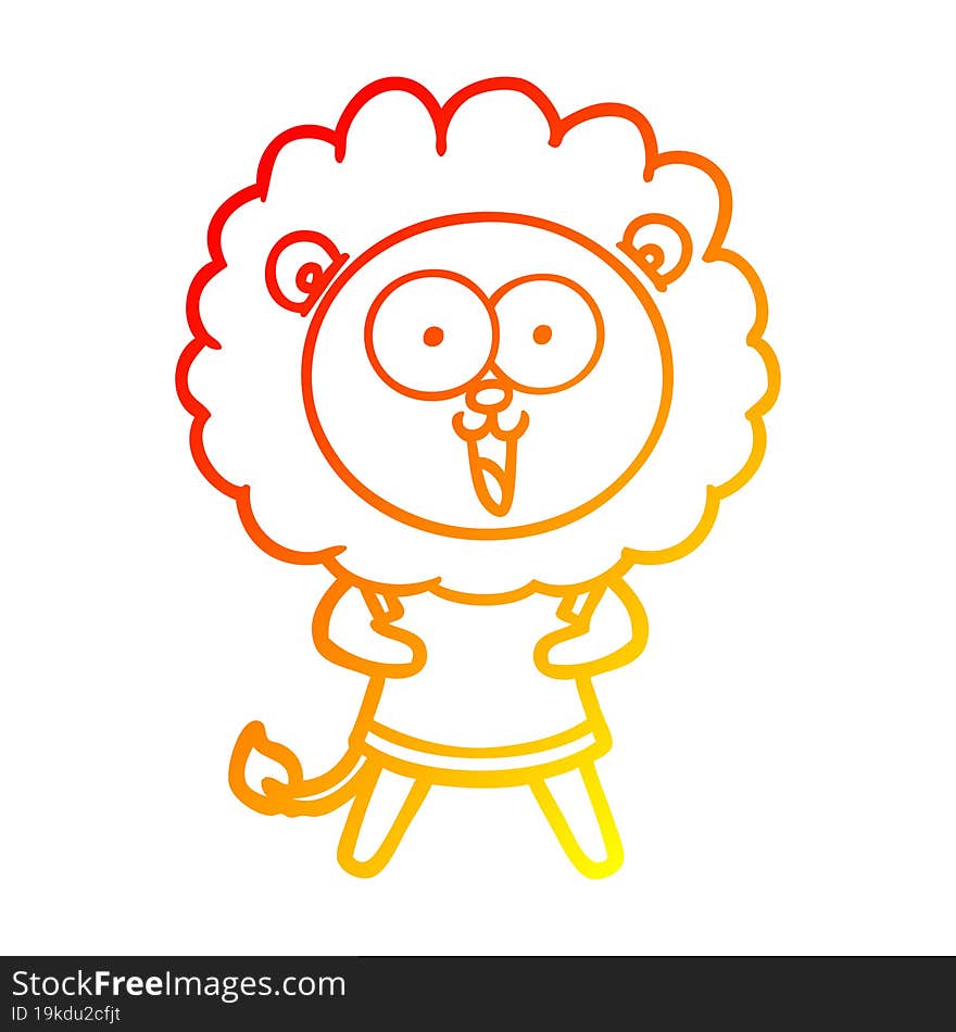 warm gradient line drawing of a happy cartoon lion