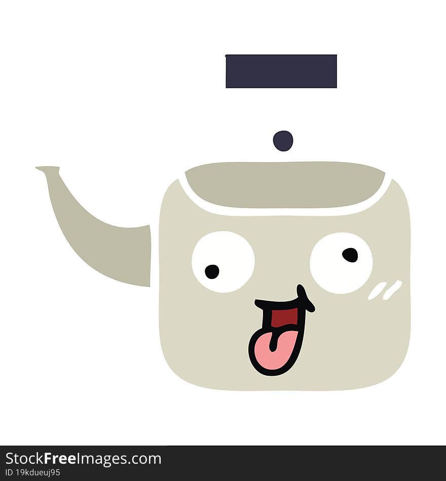 flat color retro cartoon of a kettle