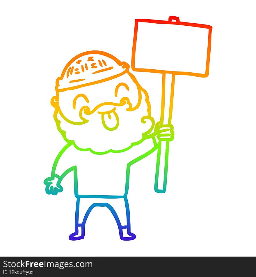 rainbow gradient line drawing bearded protester cartoon