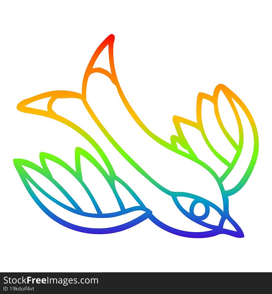 rainbow gradient line drawing cartoon swallow tattoo