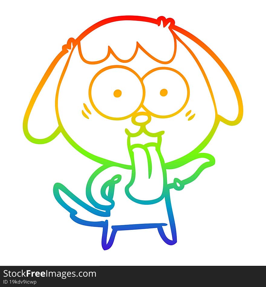 rainbow gradient line drawing of a cute cartoon dog