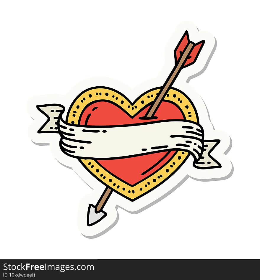 Tattoo Style Sticker Of An Arrow Heart And Banner