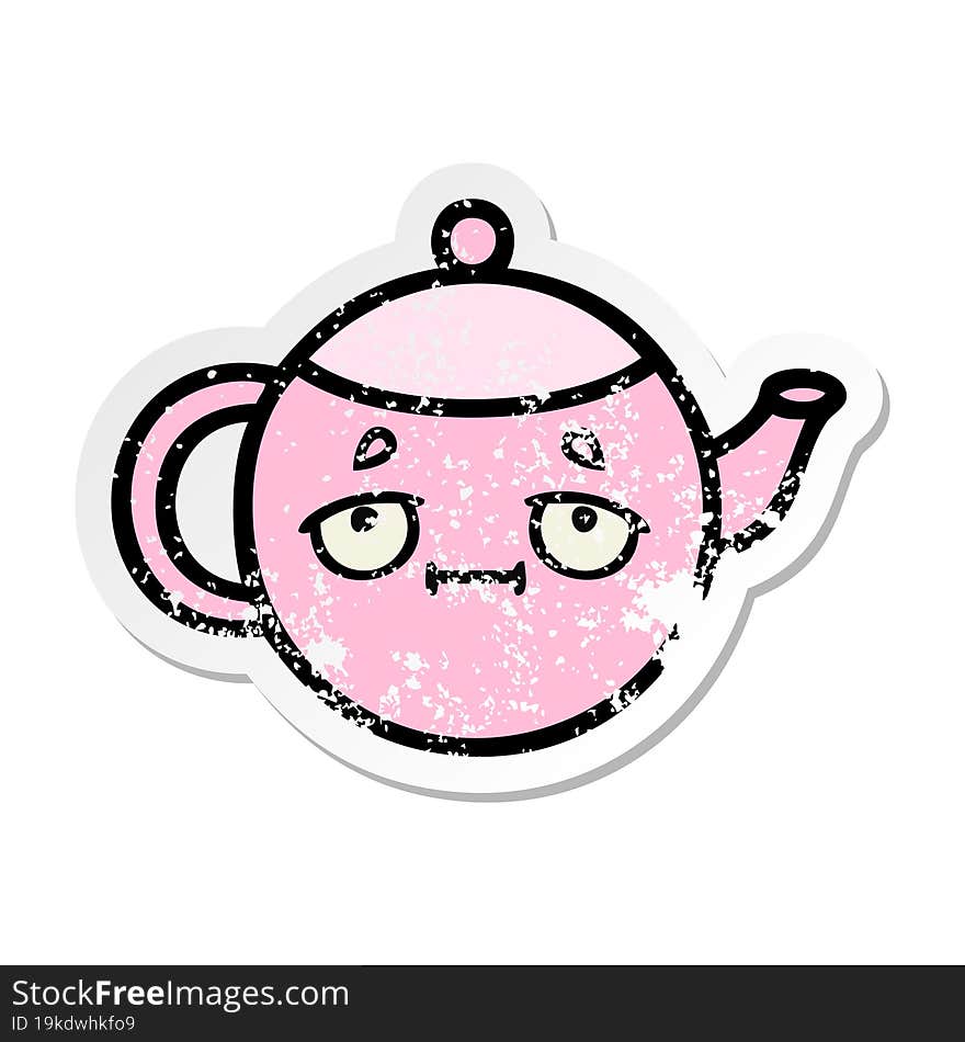 distressed sticker of a cute cartoon teapot