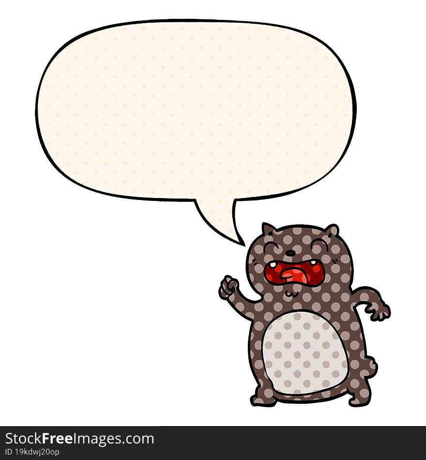 cartoon cat with speech bubble in comic book style