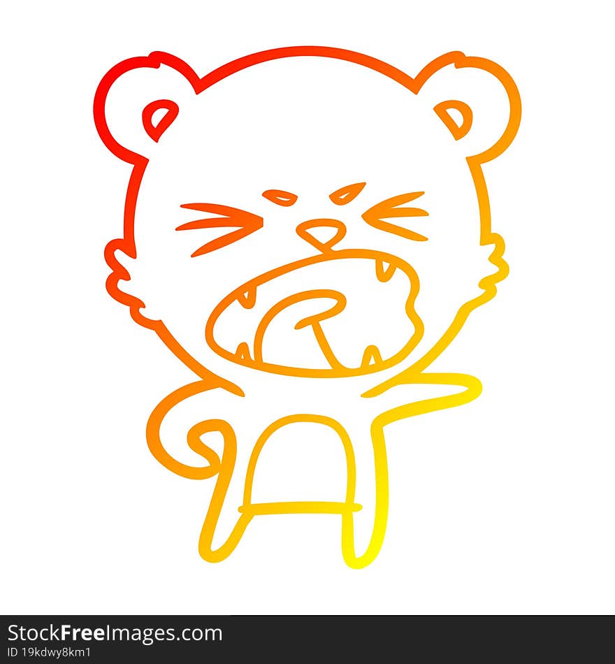 Warm Gradient Line Drawing Angry Cartoon Bear