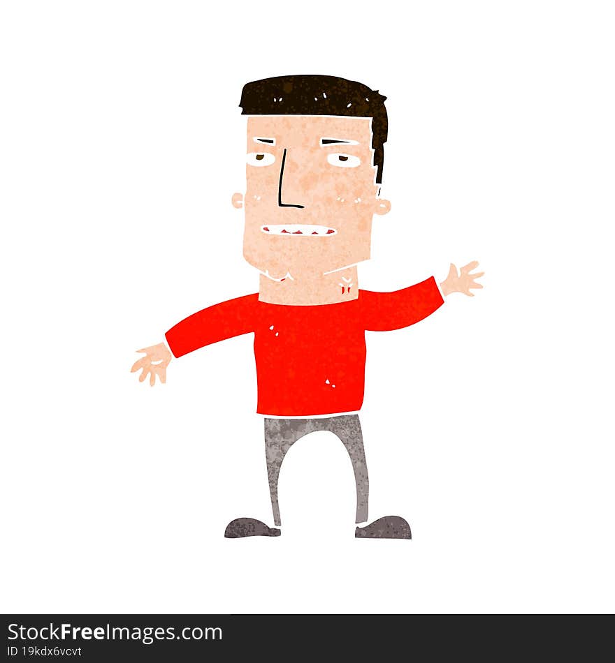 cartoon waving stressed man