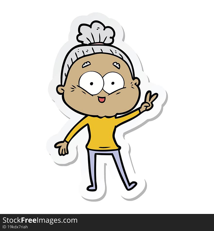 sticker of a cartoon happy old woman