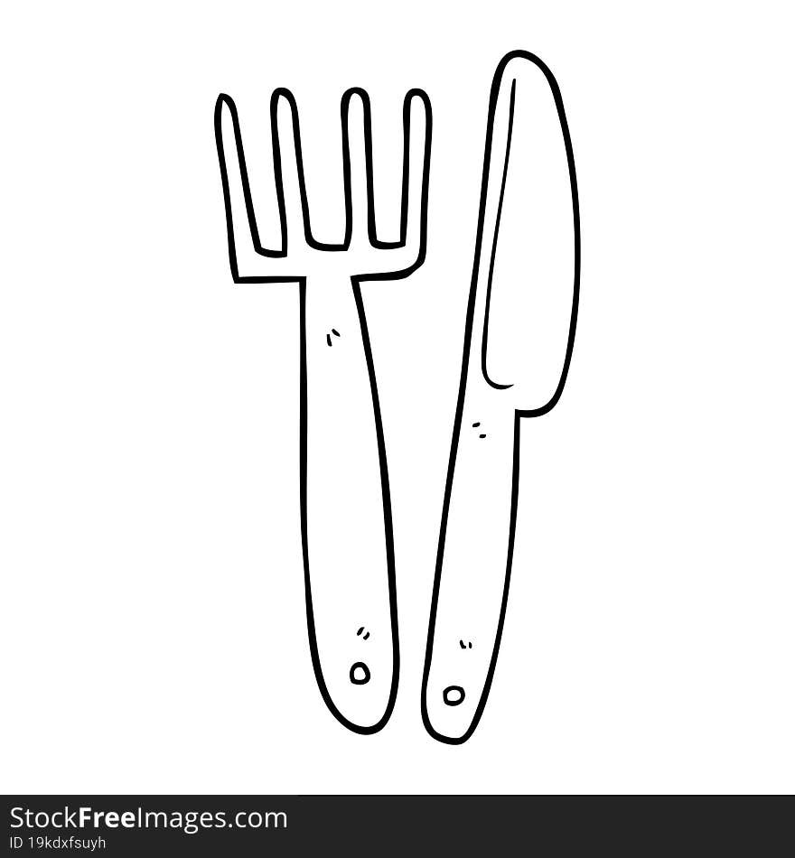 Line Drawing Cartoon Plastic Knife And Fork