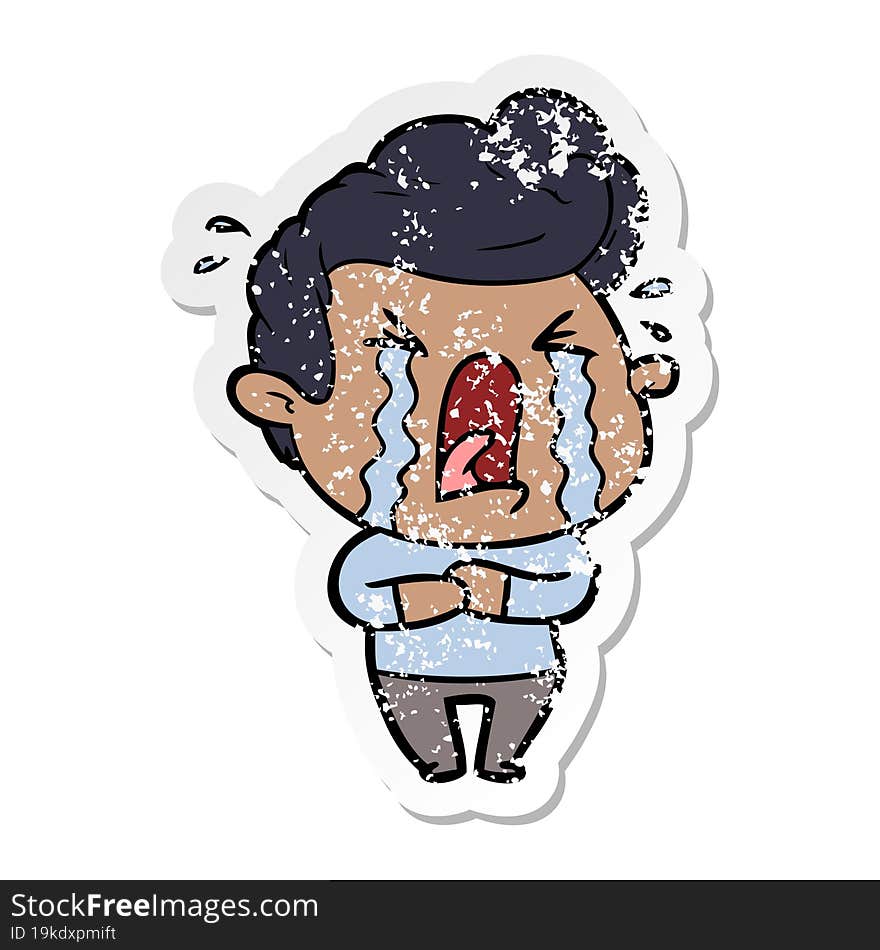 distressed sticker of a cartoon crying man